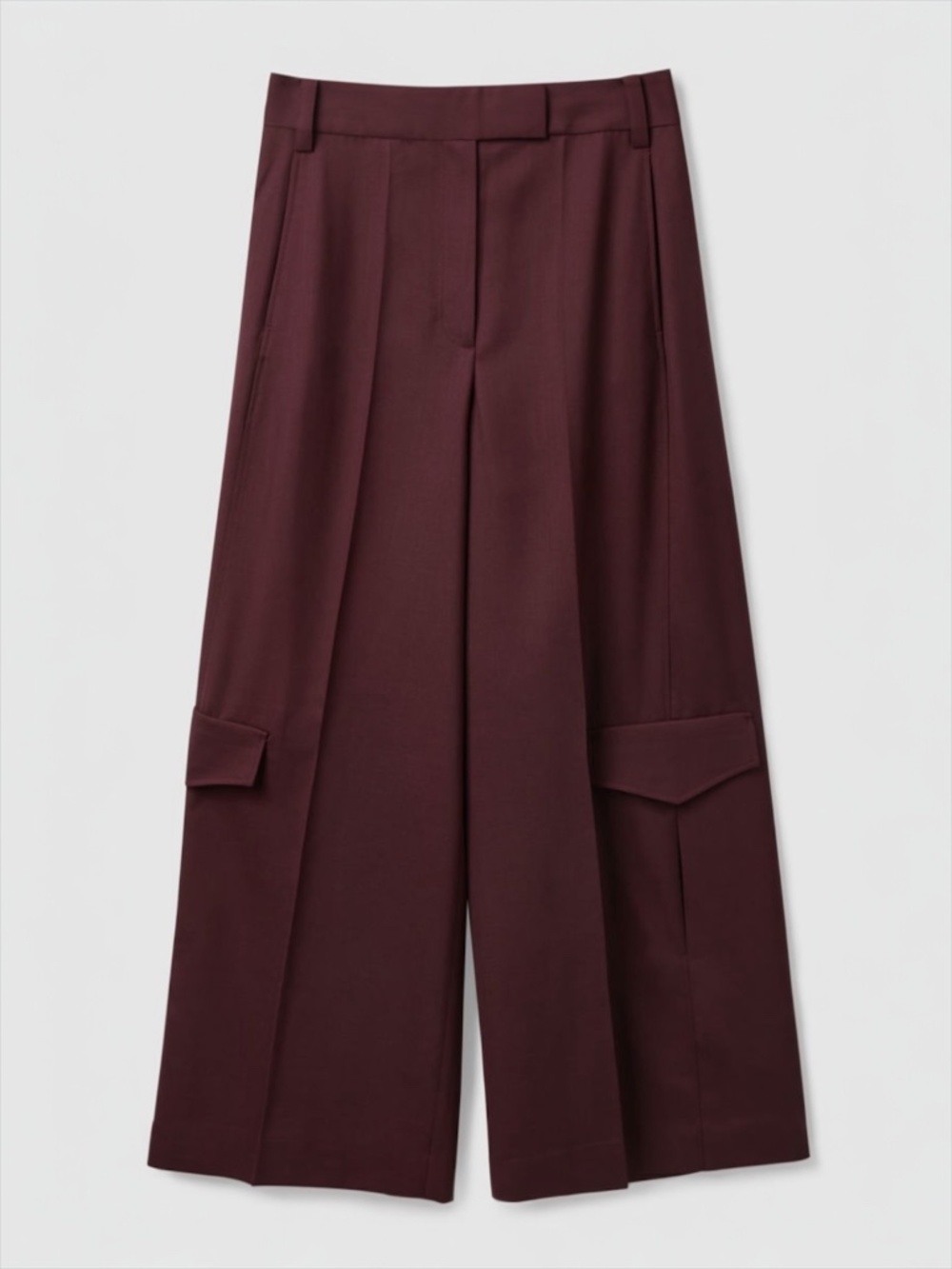 COS Wide Leg Cargo Pant Adjustable Waist Trousers Wool in Burgundy Size 6 - Picture 3 of 12